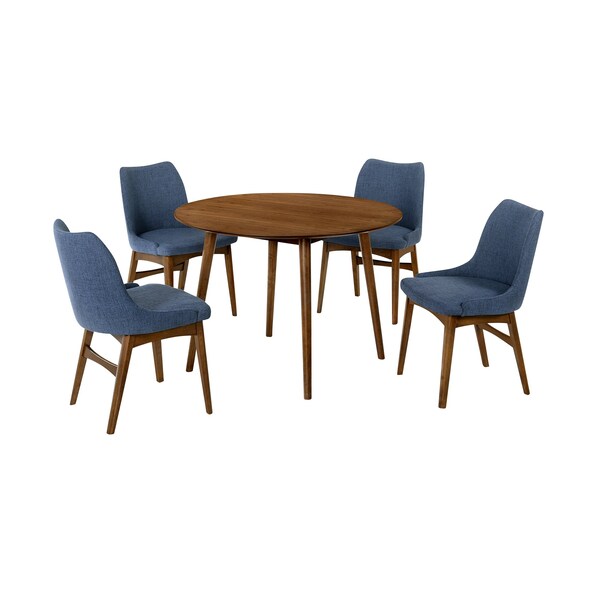 Armen Living Arcadia and Azalea 42" Round Blue and Walnut Wood 5 Piece Dining Set SETARDI5AZWABLU42 - main